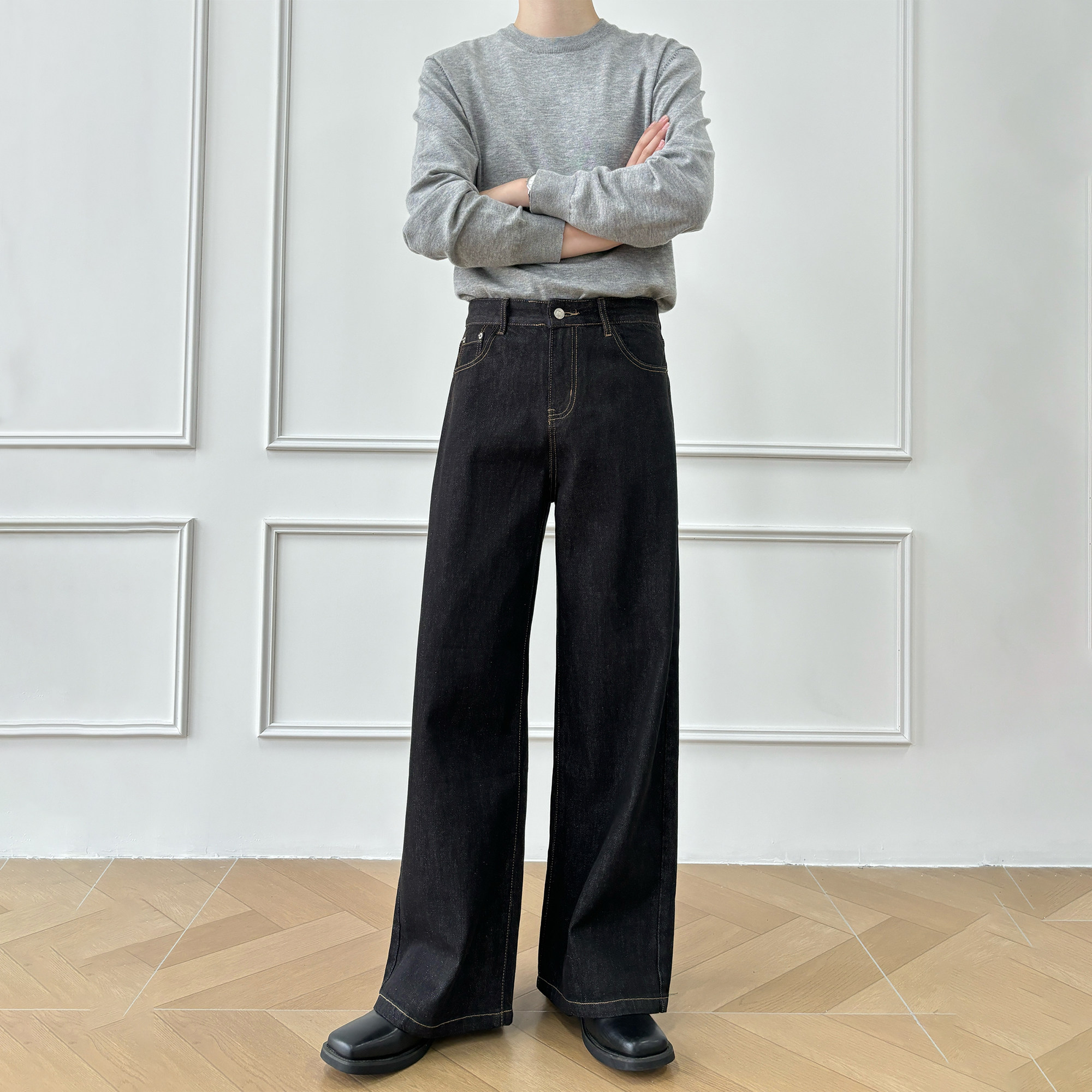 男笙【A字阔腿不掉色原牛】春季高品质A字直筒阔腿宽松原牛牛仔裤