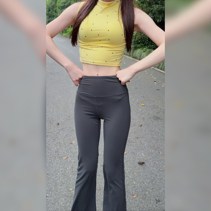 WallaEra高腰瑜伽裤微喇裤石墨灰色显瘦舒适运动健身普拉提百搭