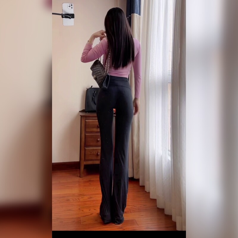 WallaEra高腰瑜伽裤微喇裤黑色显腿长修身健身裤休闲百搭垂感