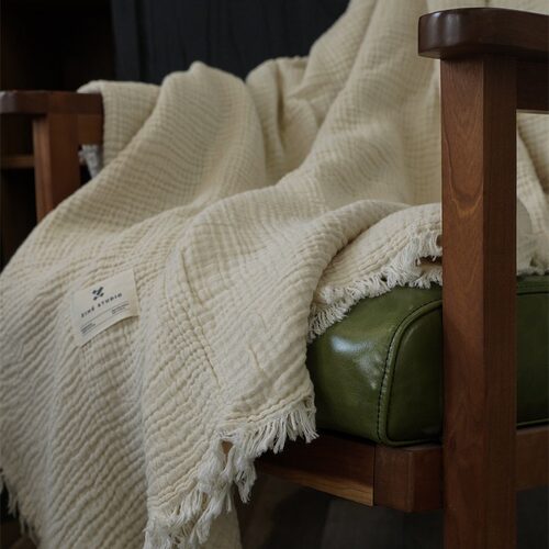 四层纱纯棉感午睡空调房流苏盖毯