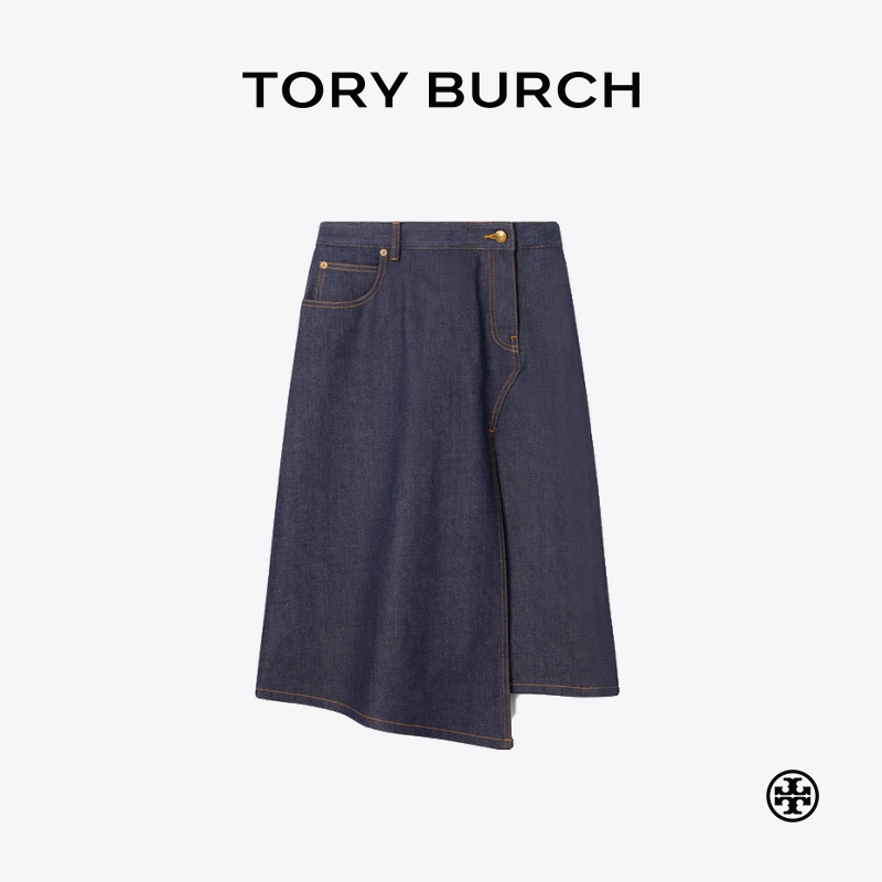 TORY BURCH 汤丽柏琦 棉质开衩牛仔半身裙 171646