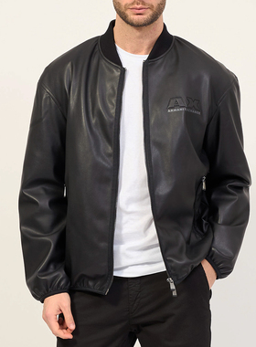 Armani/阿玛尼AX 男士时尚棒球领皮夹克外套皮衣 3DZB05 ZE1CZ