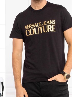 Versace/范思哲VJ 男士奢华烫金印花短袖T恤 71GAHT04 CJ00T