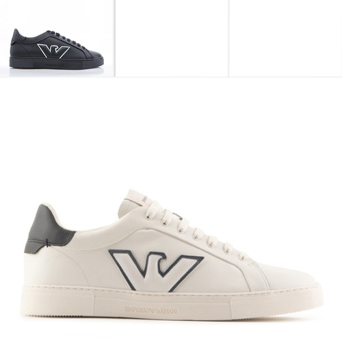 阿玛尼男士真皮鹰标小白鞋