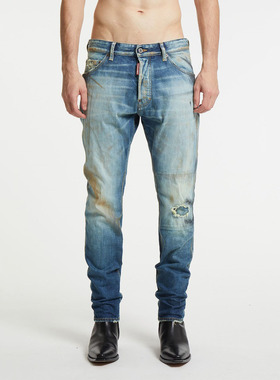 DSQUARED2 D2次方男奢潮做旧破洞水洗长裤牛仔裤S74LB1757 D30011