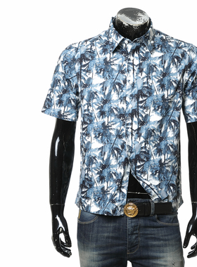 Armani/阿玛尼AX男士时尚水墨印花纯棉短袖衬衫 XM001240 AF14869