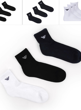 Armani/阿玛尼EA男士时尚鹰标舒适3双装加绒中筒袜子304202 CC300