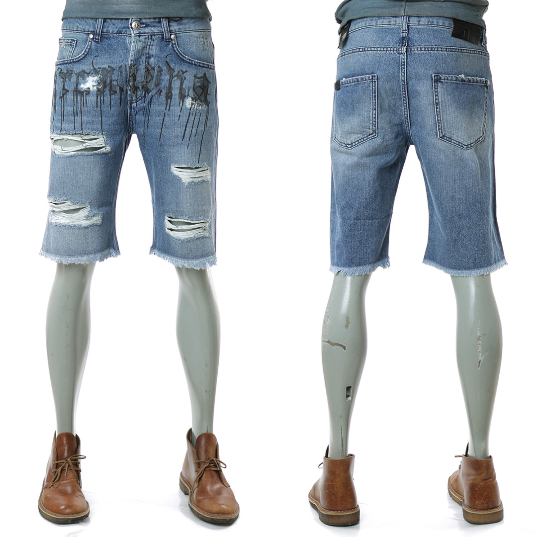 里士满 潮牌男士做旧破洞短裤牛仔裤rmp23077