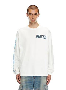 Diesel迪赛 男士字母印花时尚潮牌上衣宽松长袖T恤 A15019 0AKAK