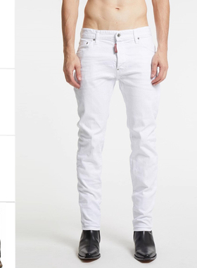 DSQUARED2 D2次方 男士时尚修身白色长裤牛仔裤 S74LB1742 S39781