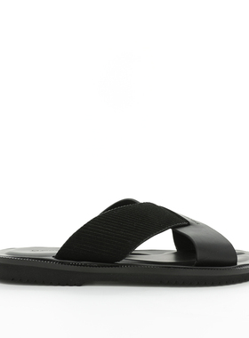 Armani/阿玛尼EA 正品 男士真皮交叉时尚一字拖拖鞋 X4P124 XR340