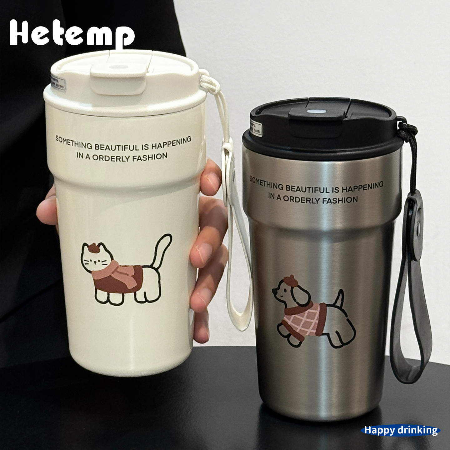 恒度简约可爱小猫咖啡ins保温杯