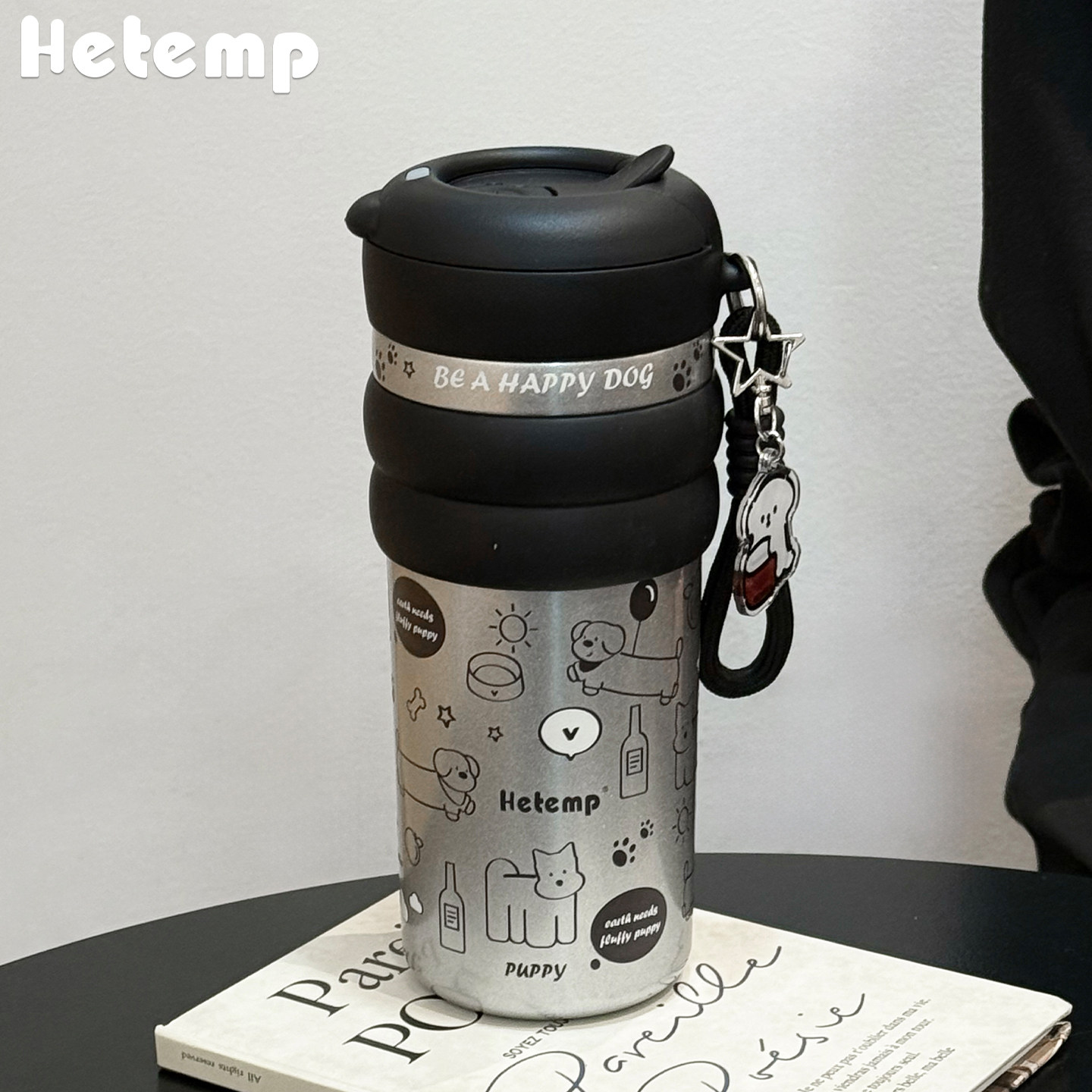 恒度线条小狗高颜值双饮保温杯子