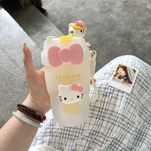 Kitty水杯女生夏天高颜值ins风学生党简约随手吸管杯子 恒度Hello