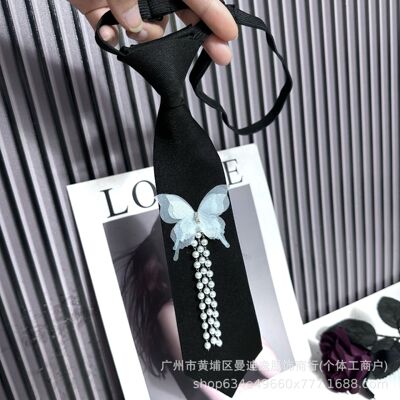 领结领带女蝴蝶流苏水钻ins复古免打百搭个性衬衫打结学院时尚潮