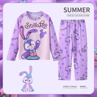 小孩男女童家居服套装 宝宝卡通夏季 中大童空调服薄款 儿童睡衣长袖