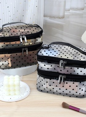 ins网纱爱心洗漱收纳便携旅行大容量化妆包透气义乌箱包厂家批发