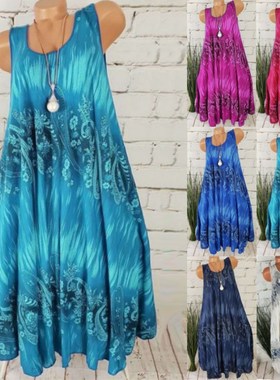 2023夏季ebay wish亚马逊热品欧美时尚女装数码印花连衣裙 现货！