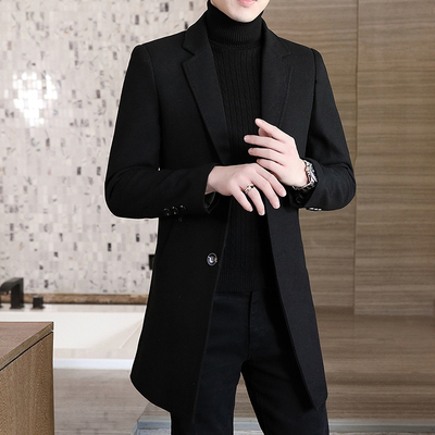 秋冬季风衣男修身中长羊毛呢大衣