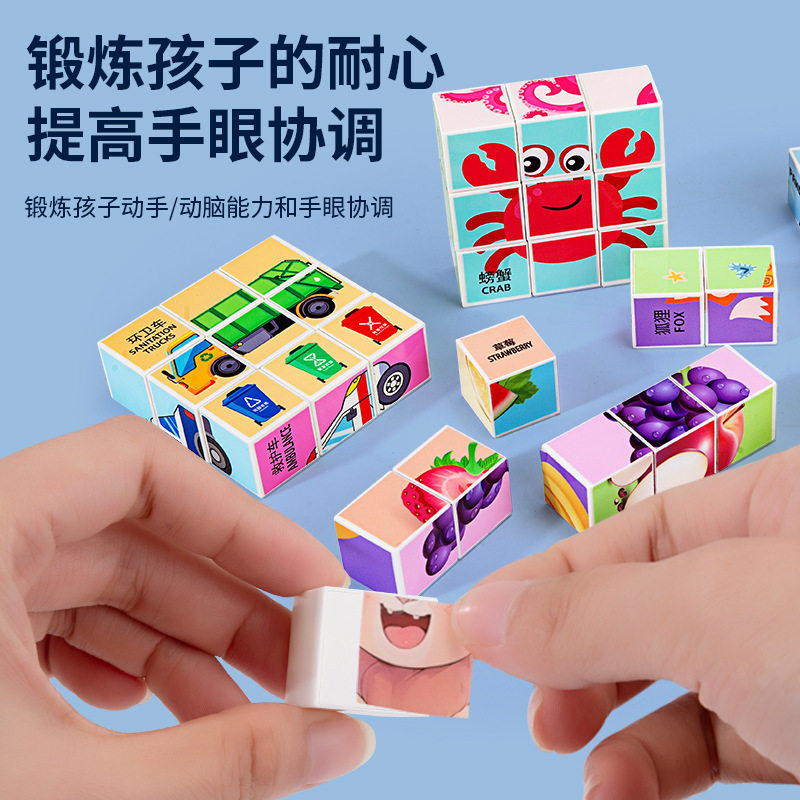 儿童磁力积木方块拼图六面画益智动物卡通立体霸龙拼图玩具礼物