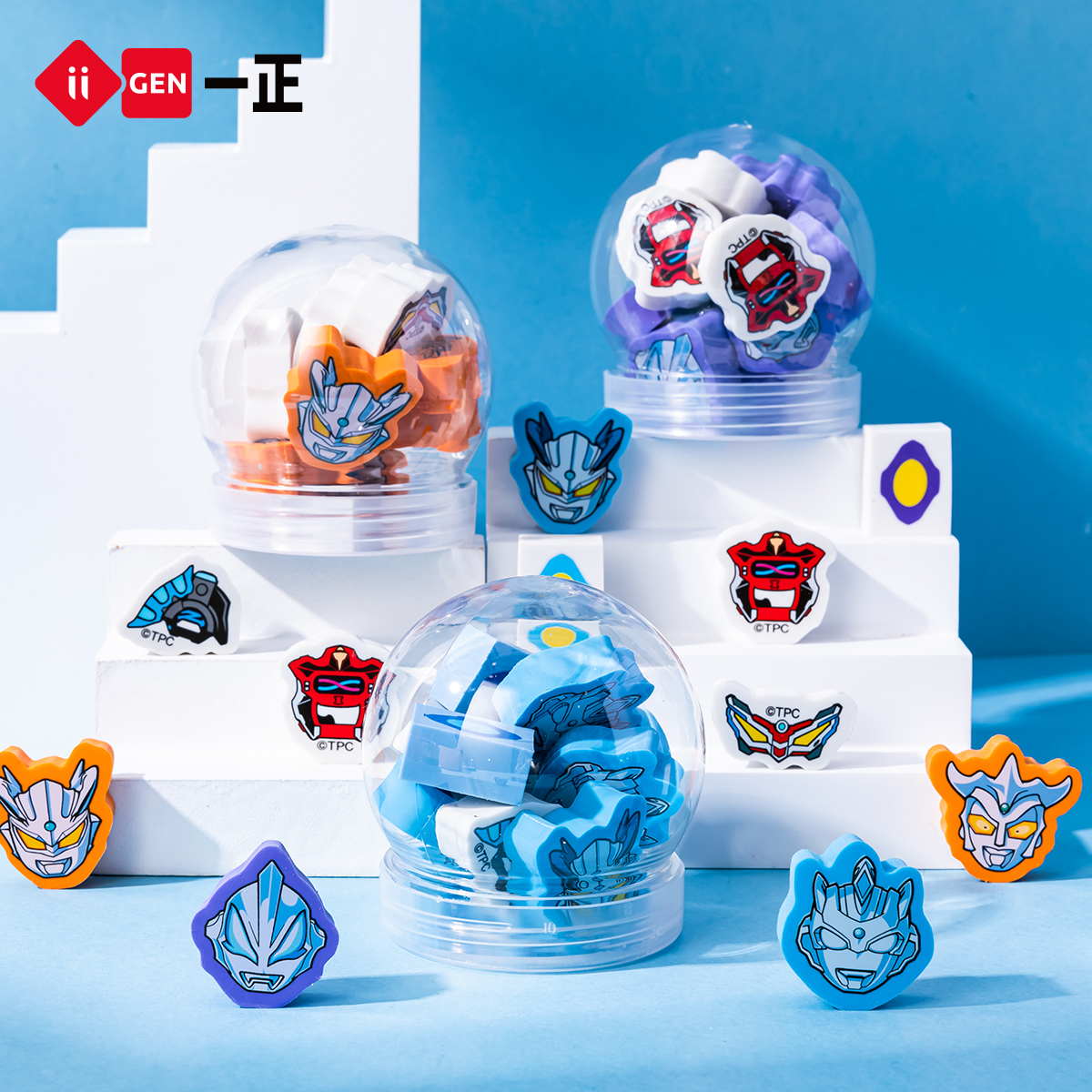 iiGEN一正卡通创意学生文具奥特英雄分享桶橡皮擦儿童擦字干净少屑 小学生男生炫酷迷你橡皮擦奥特曼造型橡皮