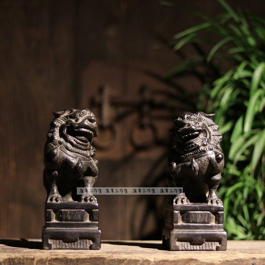 青石雕刻案头小石狮子雌雄对狮中式装饰摆件茶宠石头狮子,家居饰品,石雕,淘宝优惠券,粉丝福利购,淘宝优惠卷