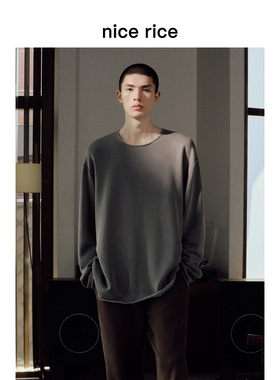 nice rice好饭 25冬季新品285G宽松毛边水洗做旧圆领卫衣NHD04083