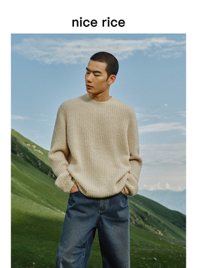 nice rice好饭 冬季美丽奴羊毛混纺粗针织圆领宽松毛衣NGD05105