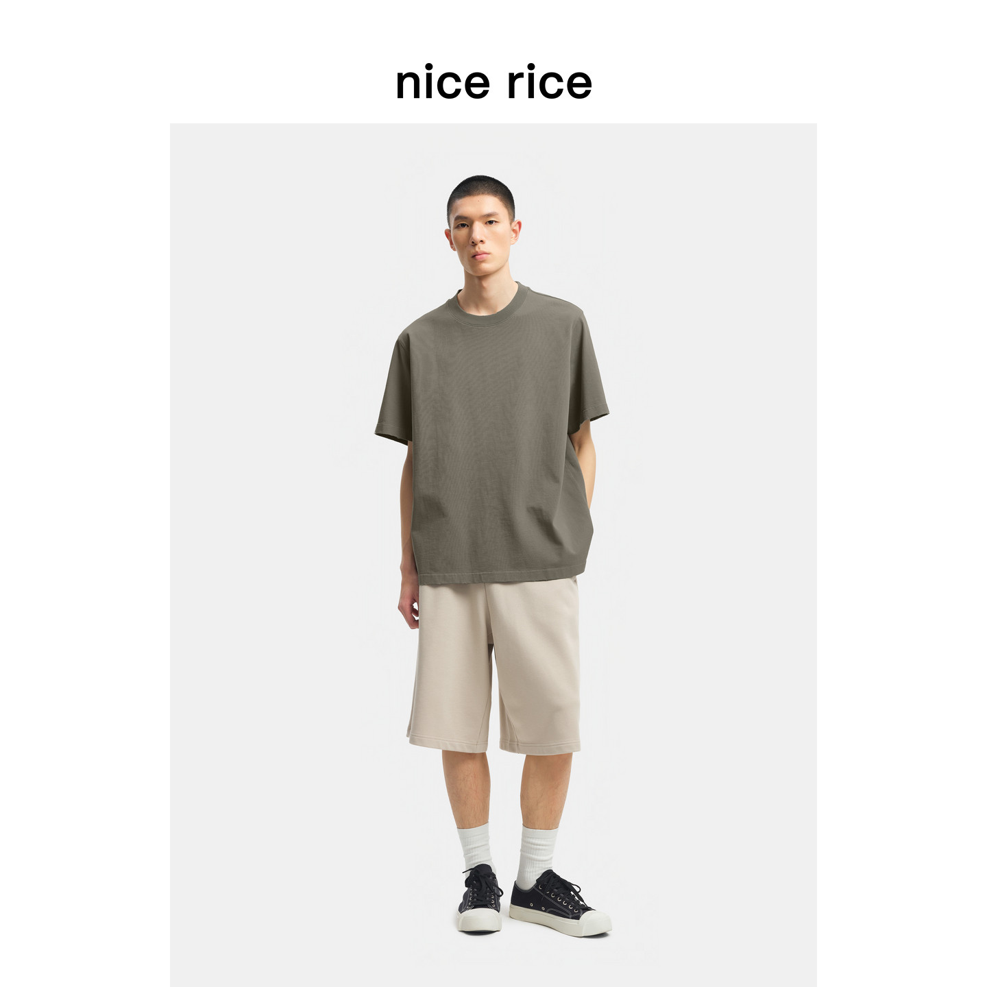 nice rice好饭 26夏季新品380G棉混纺大廓形男士针织短裤NIX12043