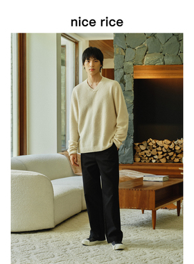nice rice好饭 冬季全棉帆布内抽绳直筒简约男士休闲长裤NGD11002