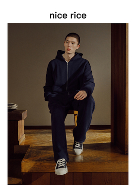 nice rice好饭 冬季400G全棉毛圈布反面绒底做旧宽松卫裤NGD12048
