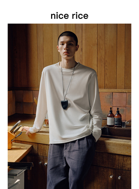nice rice好饭 25冬季新品240G简约纯色绒感圆领长袖T恤NHD02049