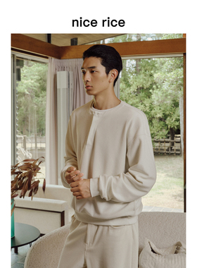 nice rice好饭 春季280G肌理毛巾布亨利领宽松休闲卫衣男NHC04018