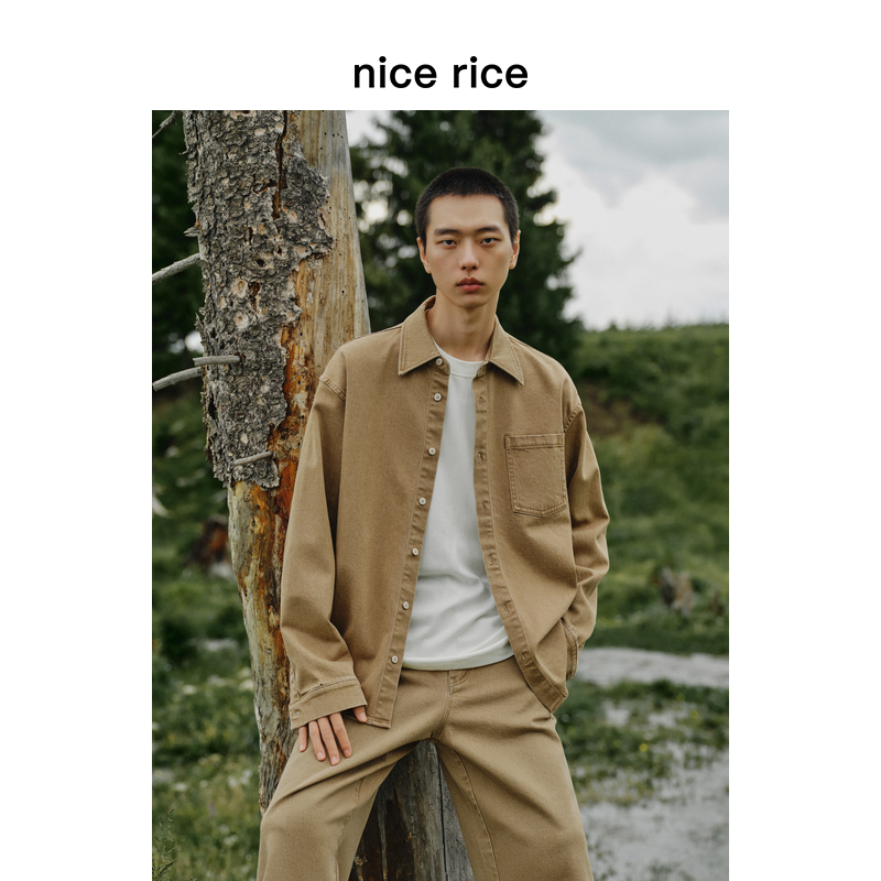 nicerice好饭水洗宽松牛仔衬衫