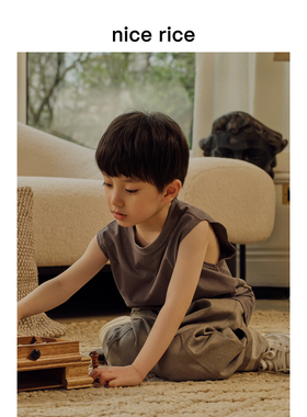 nice rice好饭 童装全棉平纹抗菌大袖笼儿童休闲圆领背心NGX01065