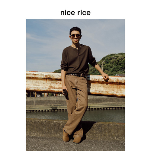 nicerice好饭直筒咖啡色牛仔裤