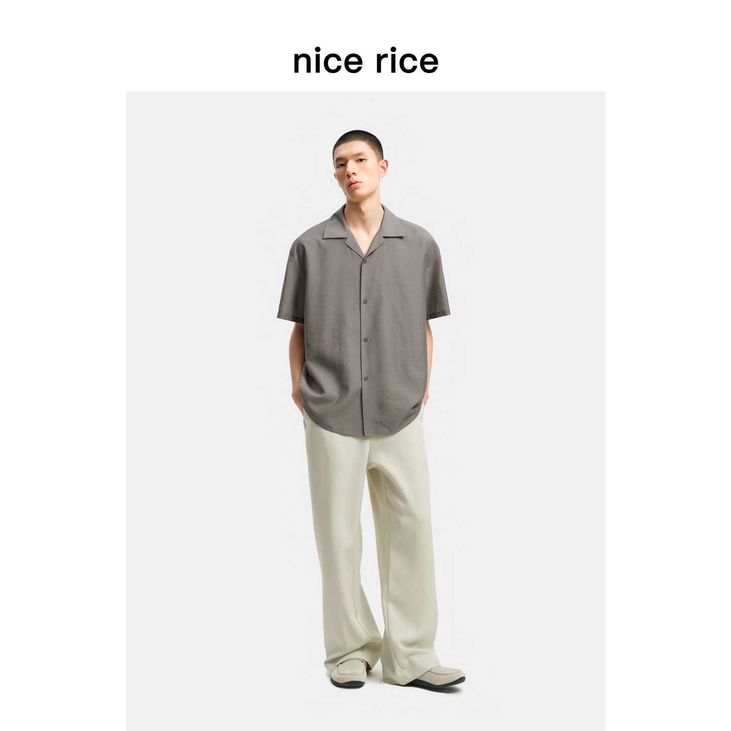 nice rice好饭 26夏季新品宽松仿麻松紧腰斜插袋休闲长裤NIX11044