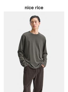 nice rice好饭 25冬季新品230G全棉直身磨毛圆领长袖T恤NHD02002