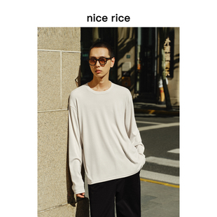 T恤男NGQ02033 330G亲肤纯色微弹圆领直身针织长袖 nice rice好饭