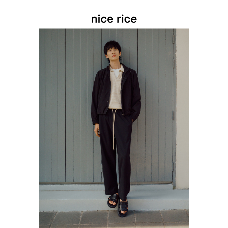 nice rice好饭 25春季新品撞色编织外抽绳肌理宽松休闲裤NHC11070