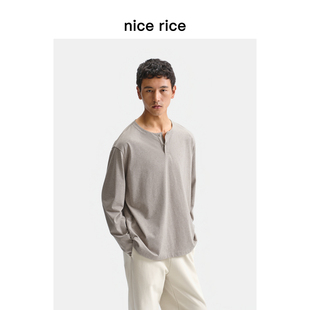 260G全棉宽松亨利领长袖 nice 新品 25秋季 T恤男NHQ02088 rice好饭