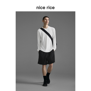 NHQ12069 s.系列270G棉混纺罗纹宽松侧开衩针织短裤 nice rice好饭