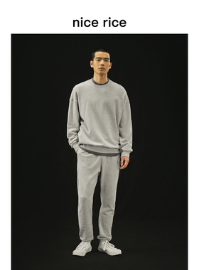 nice rice好饭 r.系列350G全棉磨毛抽绳美式休闲束脚卫裤NGC12080