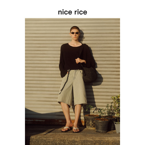 nicerice好饭宽松磨破牛仔短裤