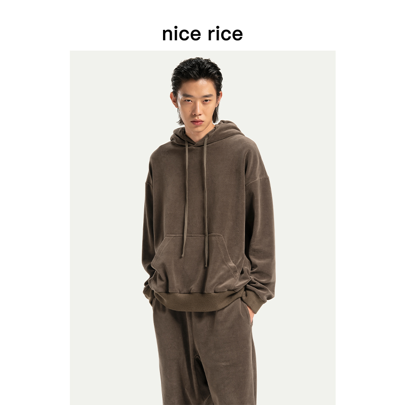 400G天鹅绒休闲宽松抽绳连帽卫衣