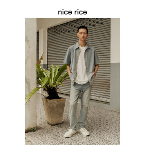nicerice好饭破洞小直筒牛仔裤