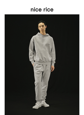 nice rice好饭 r.系列500G重磅全棉针织美式休闲束脚卫裤NCC12001