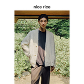 rice好饭 25冬季 新品 nice 绵羊毛混纺宽松羊毛毛衣开衫 男NHD05014