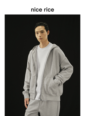 nice rice好饭 r.系列500G全棉磨毛针织拉链休闲连帽卫衣NEQ04009