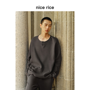亲肤全棉罗纹布330G亨利领宽松卫衣NGQ04023 秋季 nice rice好饭